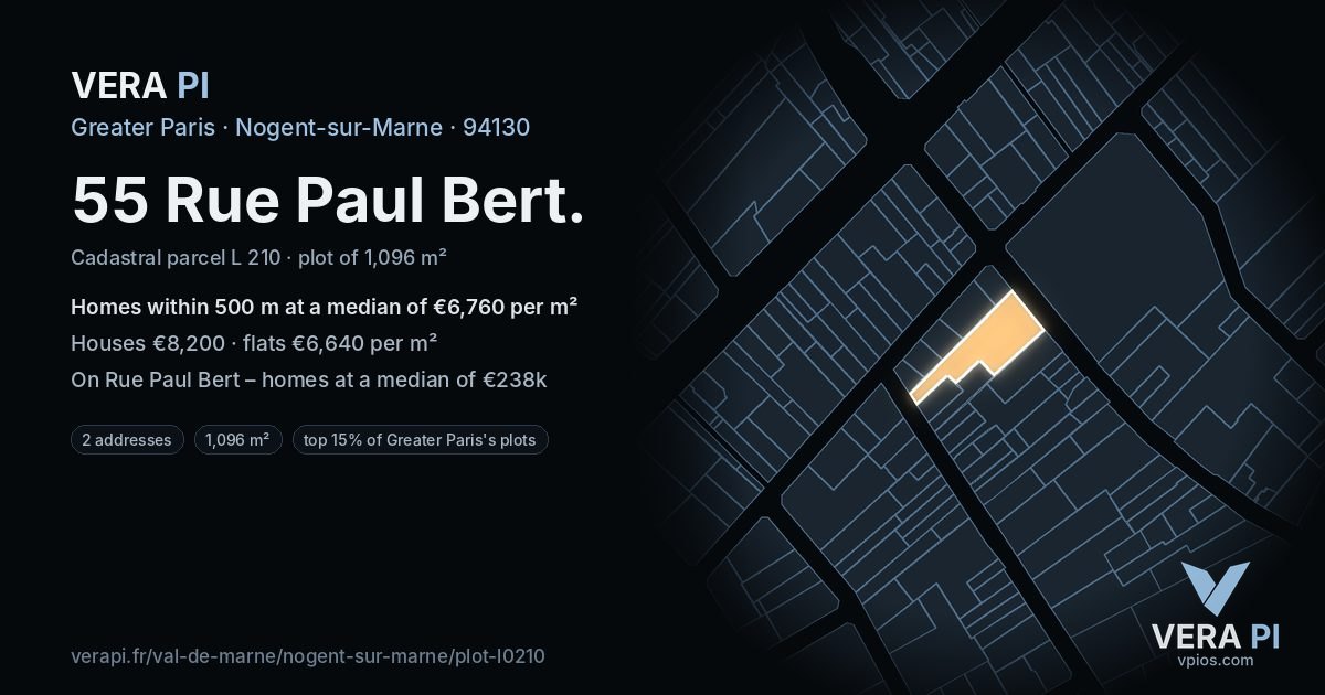 55 Rue Paul Bert, Nogent-sur-Marne at night – the plot lit, the parcels around coloured by the prices near them