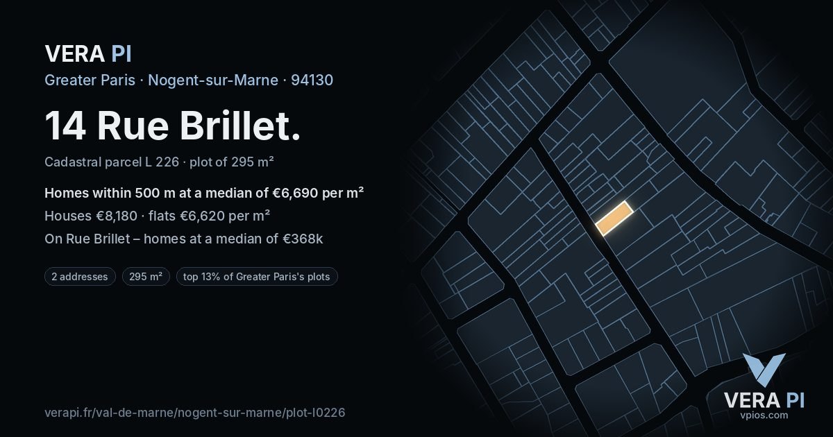 14 Rue Brillet, Nogent-sur-Marne at night – the plot lit, the parcels around coloured by the prices near them