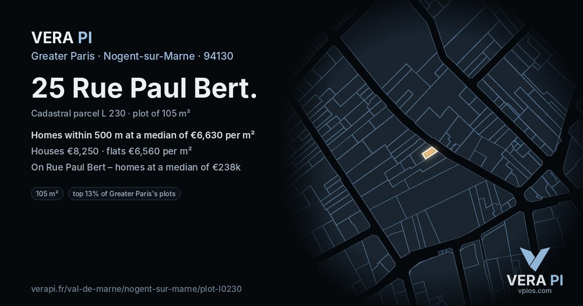 25 Rue Paul Bert, Nogent-sur-Marne at night – the plot lit, the parcels around coloured by the prices near them