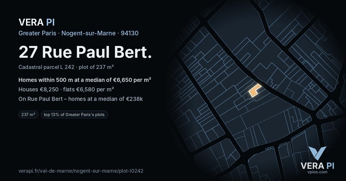 27 Rue Paul Bert, Nogent-sur-Marne at night – the plot lit, the parcels around coloured by the prices near them