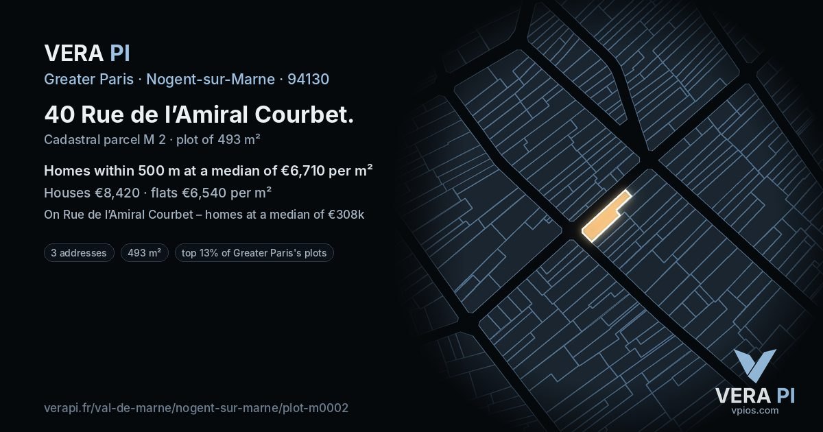 40 Rue de l’Amiral Courbet, Nogent-sur-Marne at night – the plot lit, the parcels around coloured by the prices near them