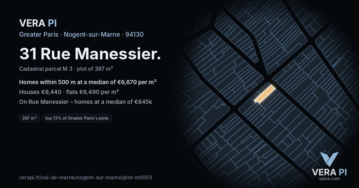 31 Rue Manessier, Nogent-sur-Marne at night – the plot lit, the parcels around coloured by the prices near them