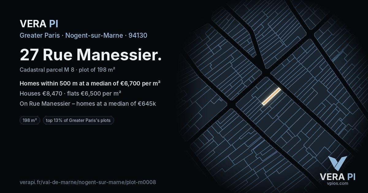 27 Rue Manessier, Nogent-sur-Marne at night – the plot lit, the parcels around coloured by the prices near them