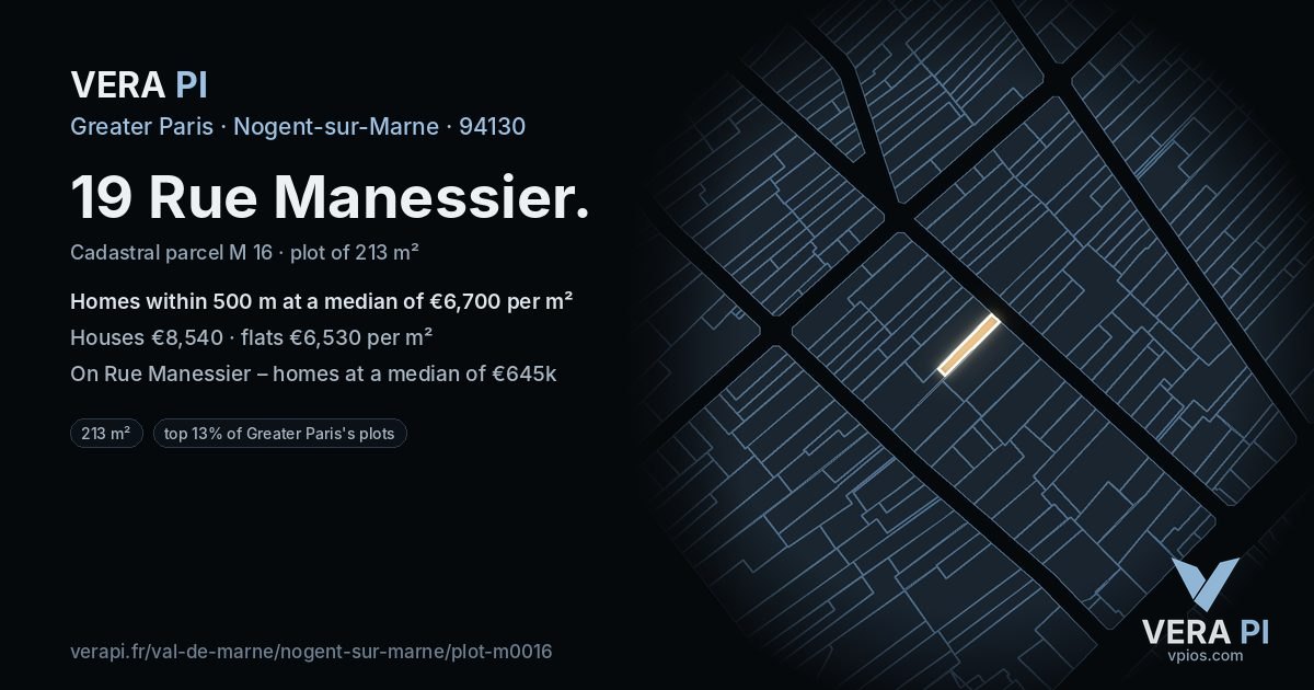19 Rue Manessier, Nogent-sur-Marne at night – the plot lit, the parcels around coloured by the prices near them