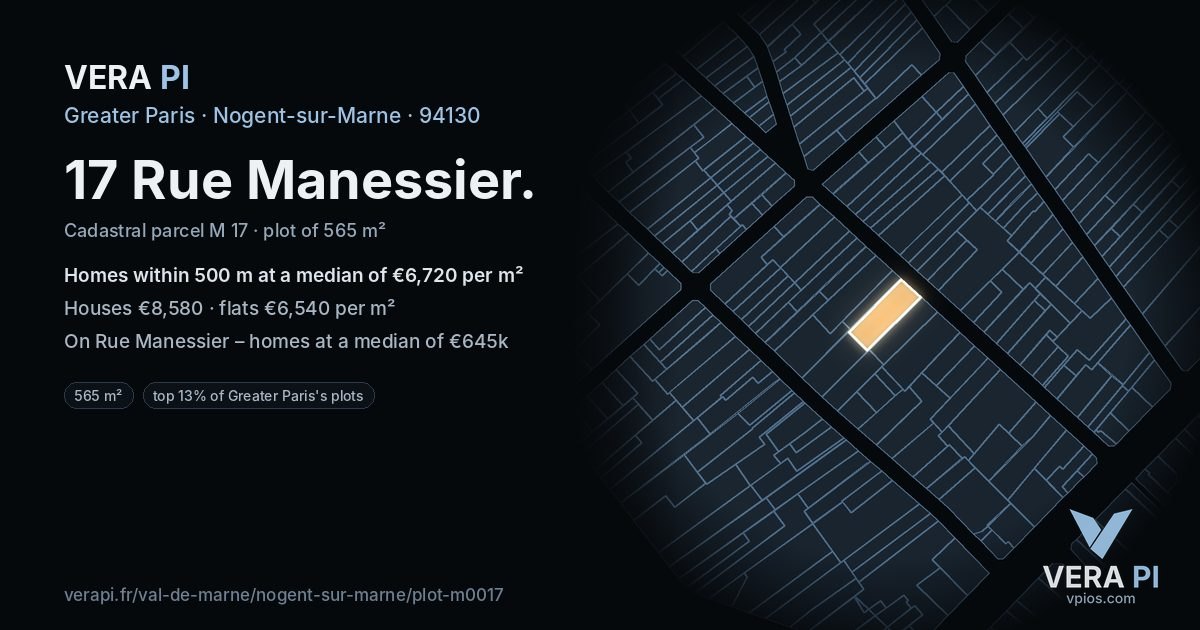17 Rue Manessier, Nogent-sur-Marne at night – the plot lit, the parcels around coloured by the prices near them