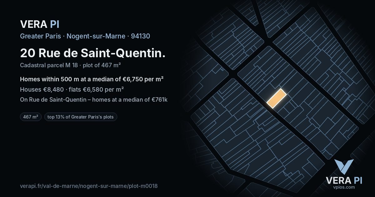 20 Rue de Saint-Quentin, Nogent-sur-Marne at night – the plot lit, the parcels around coloured by the prices near them