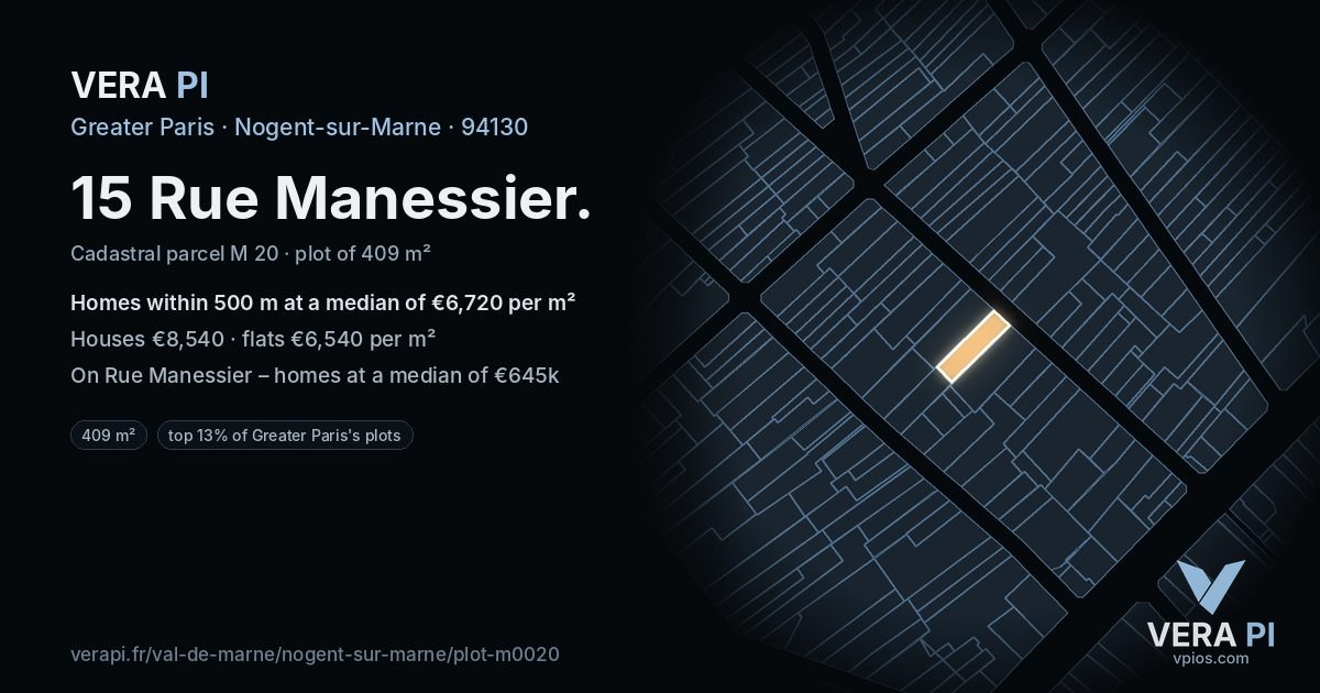 15 Rue Manessier, Nogent-sur-Marne at night – the plot lit, the parcels around coloured by the prices near them