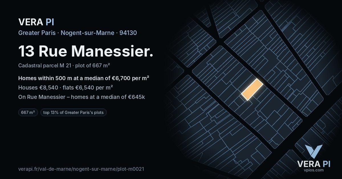 13 Rue Manessier, Nogent-sur-Marne at night – the plot lit, the parcels around coloured by the prices near them