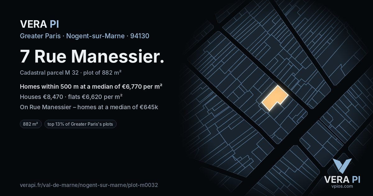 7 Rue Manessier, Nogent-sur-Marne at night – the plot lit, the parcels around coloured by the prices near them