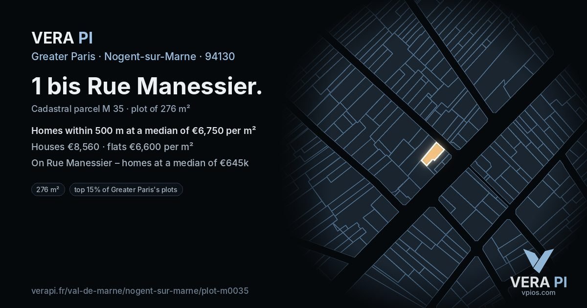1 bis Rue Manessier, Nogent-sur-Marne at night – the plot lit, the parcels around coloured by the prices near them