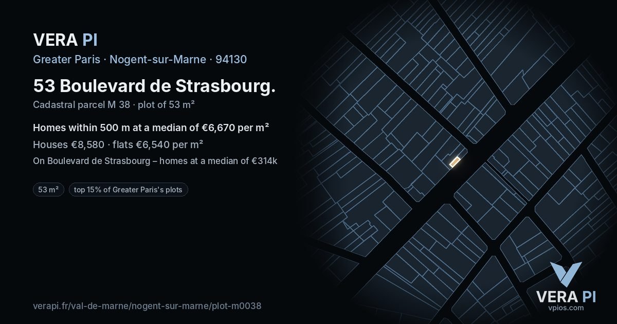 53 Boulevard de Strasbourg, Nogent-sur-Marne at night – the plot lit, the parcels around coloured by the prices near them
