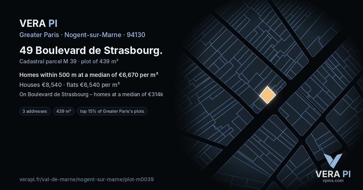 49 Boulevard de Strasbourg, Nogent-sur-Marne at night – the plot lit, the parcels around coloured by the prices near them