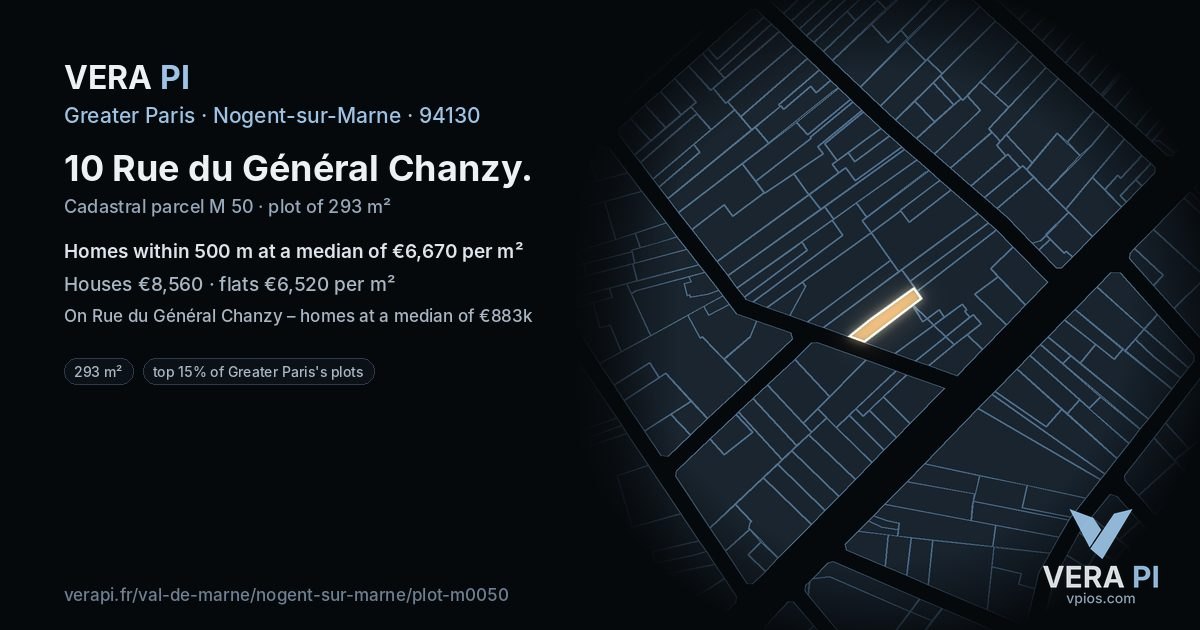 10 Rue du Général Chanzy, Nogent-sur-Marne at night – the plot lit, the parcels around coloured by the prices near them