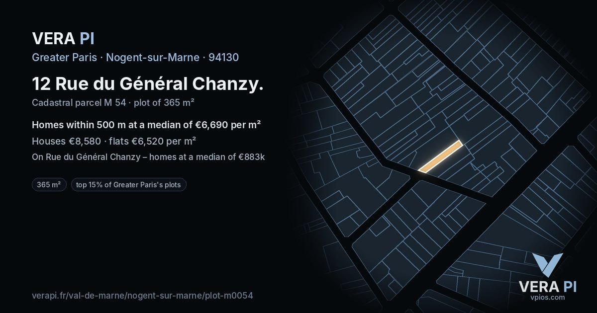 12 Rue du Général Chanzy, Nogent-sur-Marne at night – the plot lit, the parcels around coloured by the prices near them