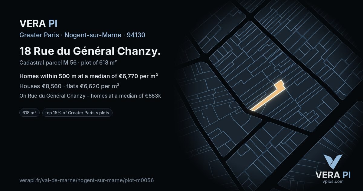 18 Rue du Général Chanzy, Nogent-sur-Marne at night – the plot lit, the parcels around coloured by the prices near them