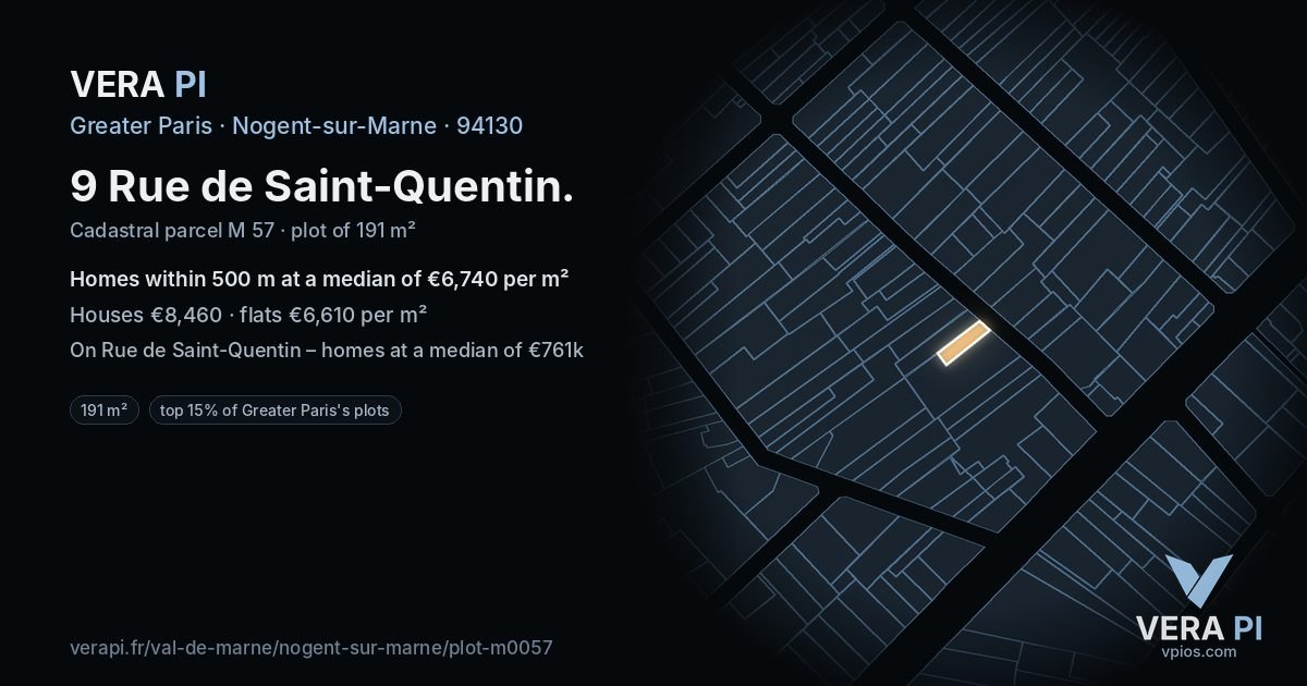 9 Rue de Saint-Quentin, Nogent-sur-Marne at night – the plot lit, the parcels around coloured by the prices near them