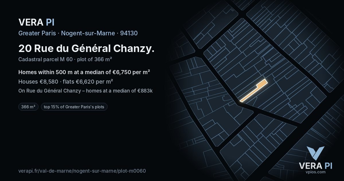 20 Rue du Général Chanzy, Nogent-sur-Marne at night – the plot lit, the parcels around coloured by the prices near them