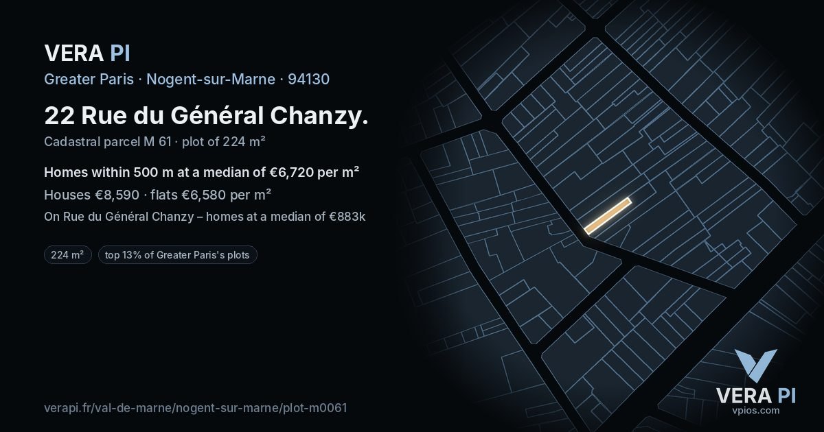 22 Rue du Général Chanzy, Nogent-sur-Marne at night – the plot lit, the parcels around coloured by the prices near them