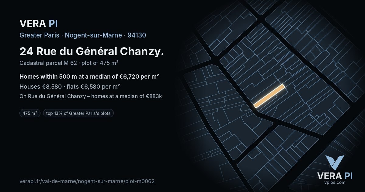 24 Rue du Général Chanzy, Nogent-sur-Marne at night – the plot lit, the parcels around coloured by the prices near them