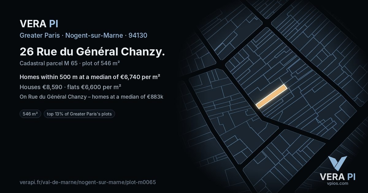 26 Rue du Général Chanzy, Nogent-sur-Marne at night – the plot lit, the parcels around coloured by the prices near them