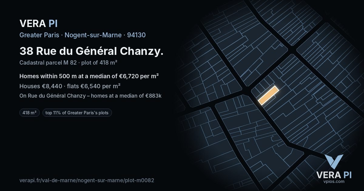 38 Rue du Général Chanzy, Nogent-sur-Marne at night – the plot lit, the parcels around coloured by the prices near them