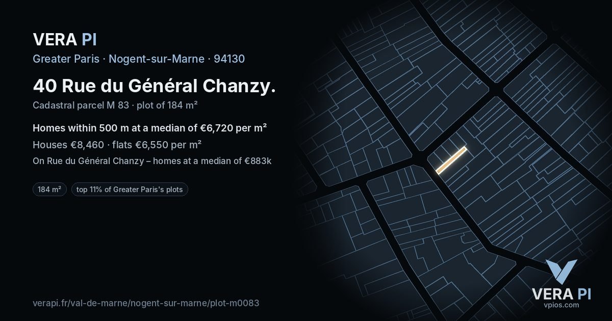 40 Rue du Général Chanzy, Nogent-sur-Marne at night – the plot lit, the parcels around coloured by the prices near them