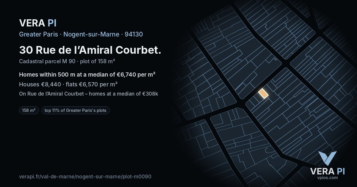 30 Rue de l’Amiral Courbet, Nogent-sur-Marne at night – the plot lit, the parcels around coloured by the prices near them