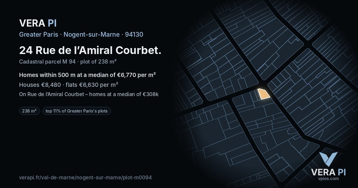 24 Rue de l’Amiral Courbet, Nogent-sur-Marne at night – the plot lit, the parcels around coloured by the prices near them
