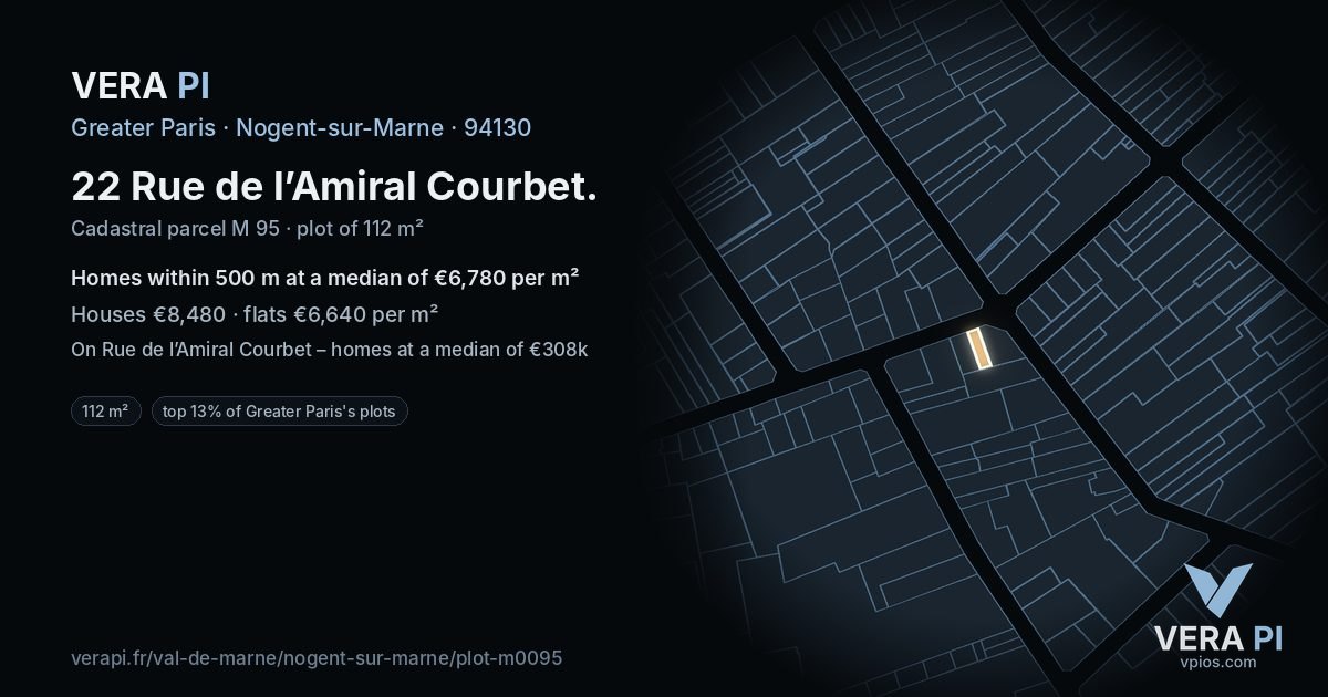 22 Rue de l’Amiral Courbet, Nogent-sur-Marne at night – the plot lit, the parcels around coloured by the prices near them