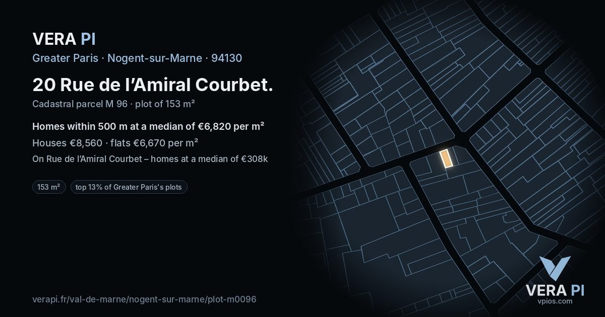 20 Rue de l’Amiral Courbet, Nogent-sur-Marne at night – the plot lit, the parcels around coloured by the prices near them