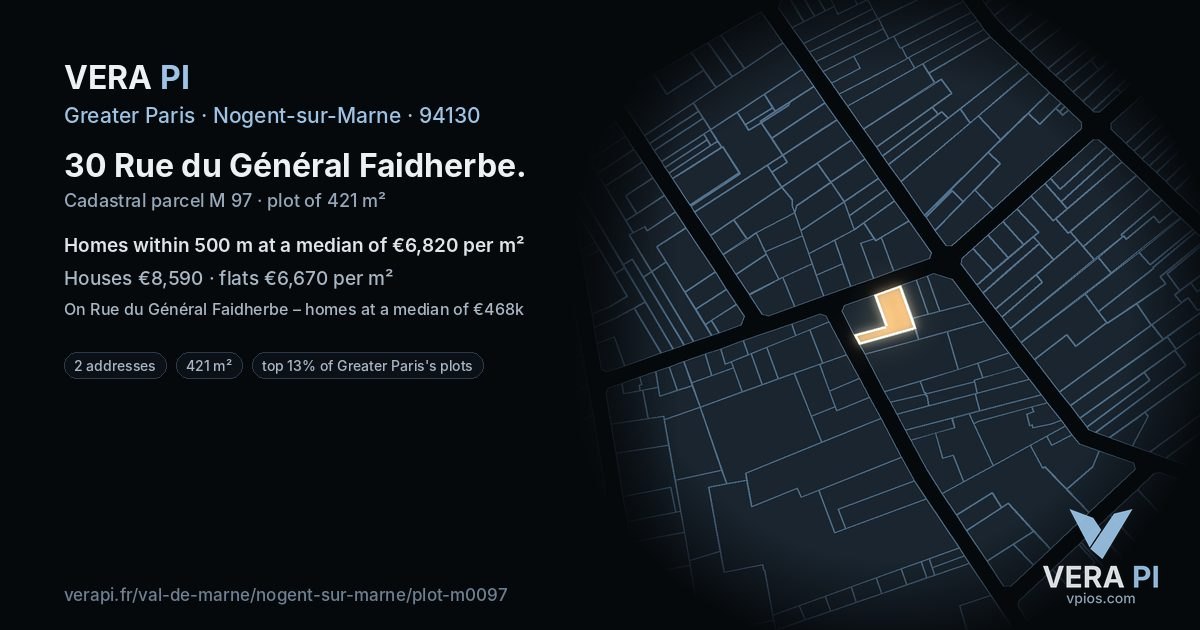 30 Rue du Général Faidherbe, Nogent-sur-Marne at night – the plot lit, the parcels around coloured by the prices near them