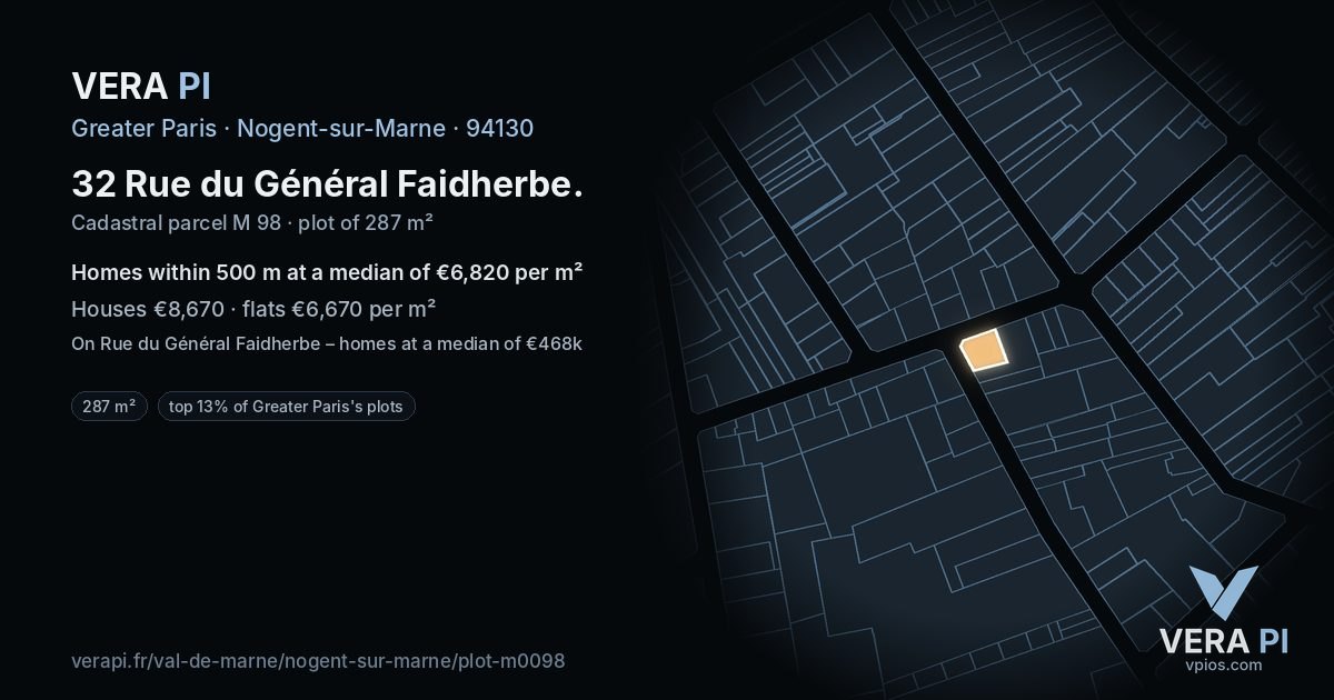 32 Rue du Général Faidherbe, Nogent-sur-Marne at night – the plot lit, the parcels around coloured by the prices near them
