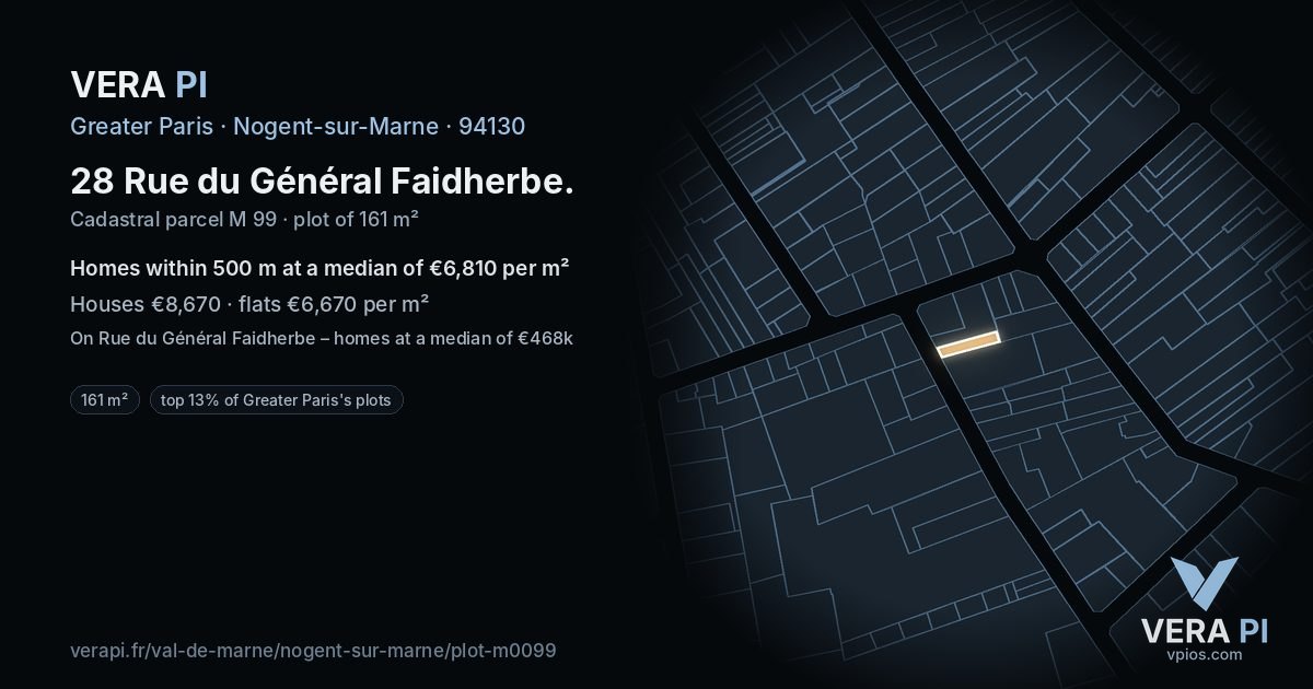28 Rue du Général Faidherbe, Nogent-sur-Marne at night – the plot lit, the parcels around coloured by the prices near them