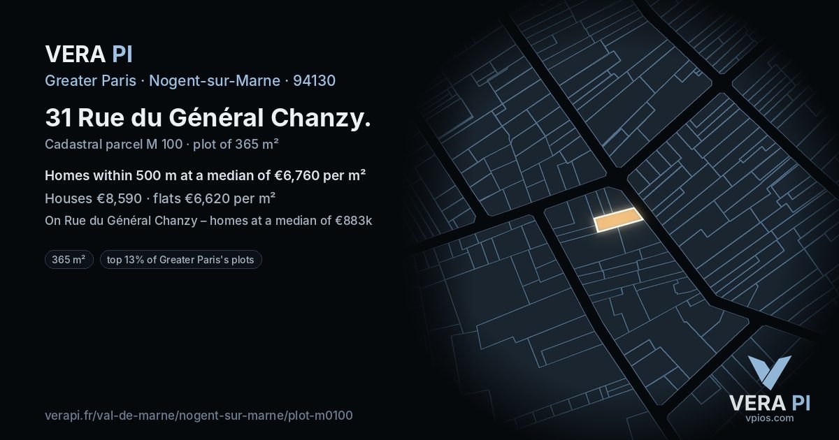 31 Rue du Général Chanzy, Nogent-sur-Marne at night – the plot lit, the parcels around coloured by the prices near them