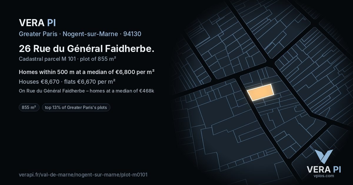 26 Rue du Général Faidherbe, Nogent-sur-Marne at night – the plot lit, the parcels around coloured by the prices near them