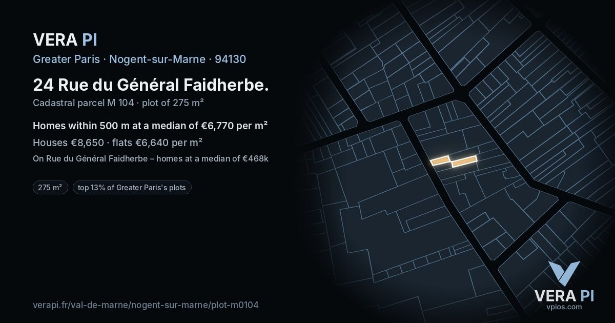24 Rue du Général Faidherbe, Nogent-sur-Marne at night – the plot lit, the parcels around coloured by the prices near them