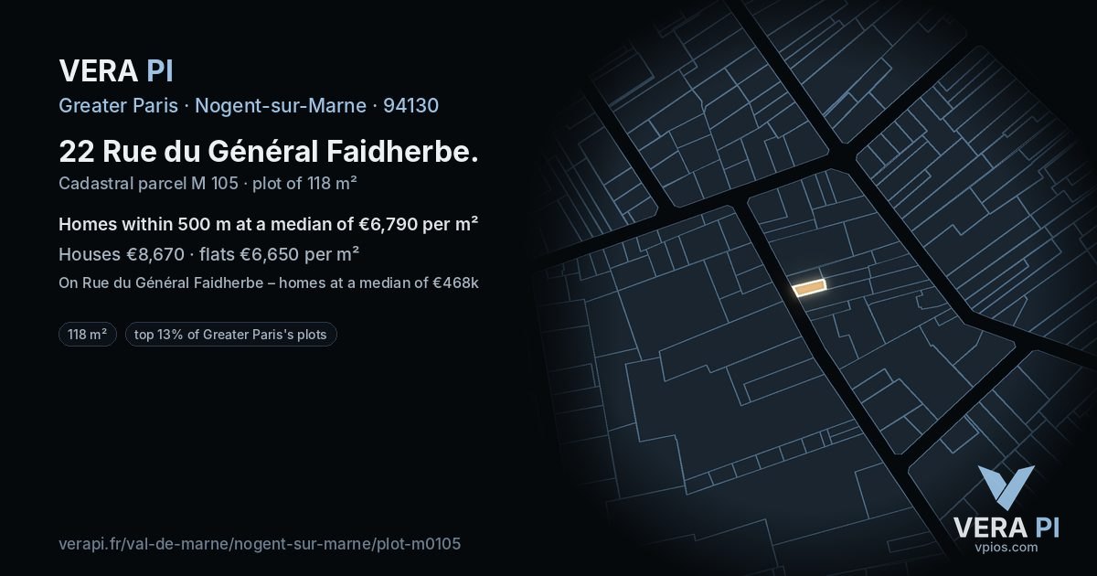 22 Rue du Général Faidherbe, Nogent-sur-Marne at night – the plot lit, the parcels around coloured by the prices near them