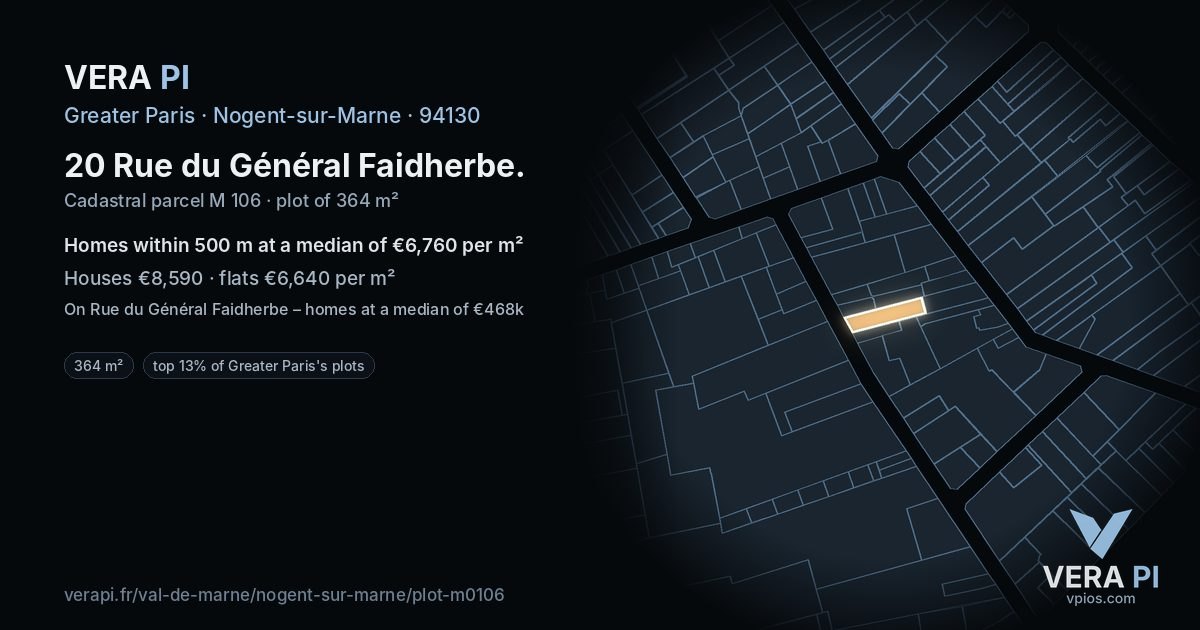 20 Rue du Général Faidherbe, Nogent-sur-Marne at night – the plot lit, the parcels around coloured by the prices near them
