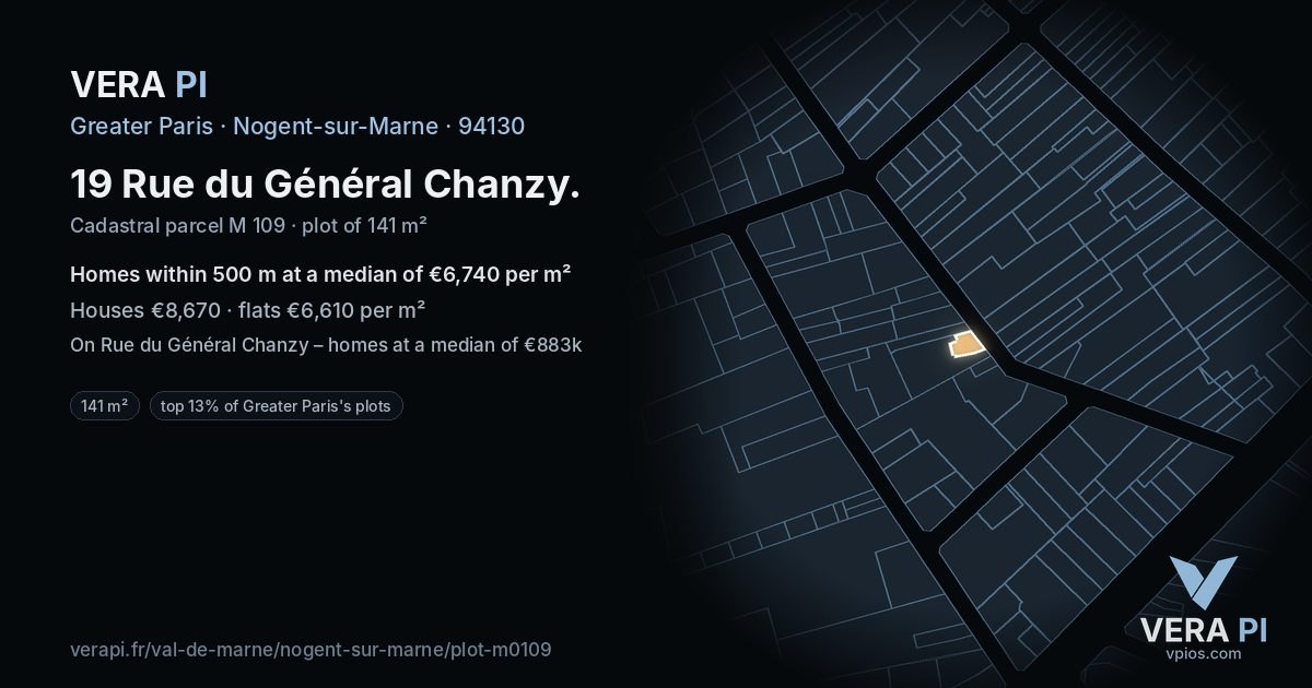 19 Rue du Général Chanzy, Nogent-sur-Marne at night – the plot lit, the parcels around coloured by the prices near them