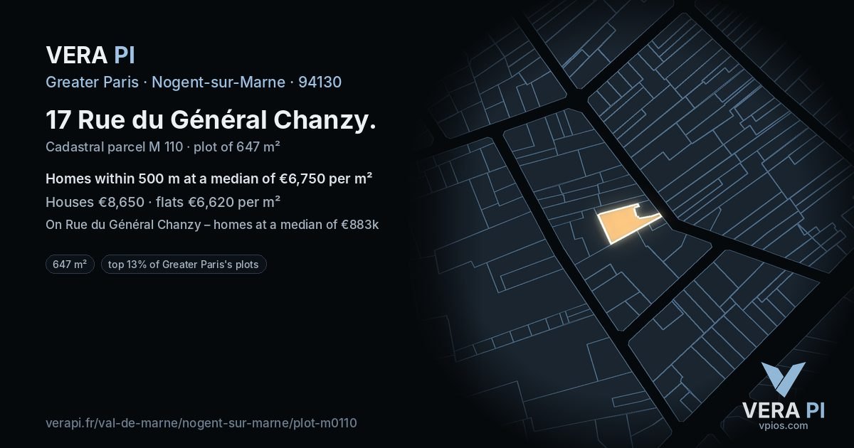17 Rue du Général Chanzy, Nogent-sur-Marne at night – the plot lit, the parcels around coloured by the prices near them