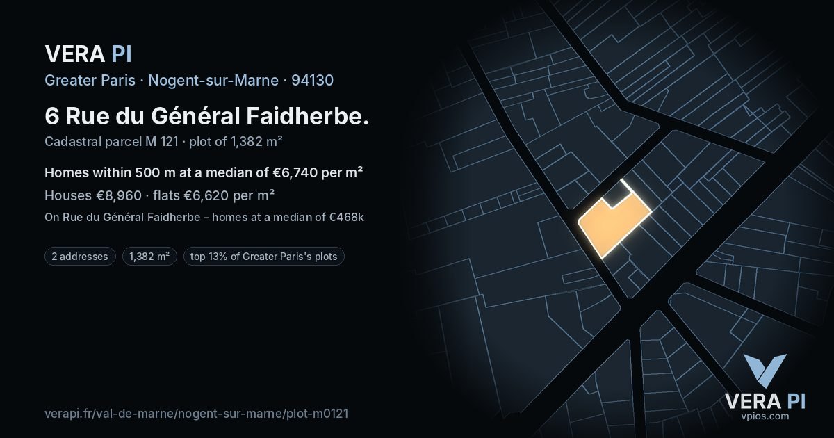 6 Rue du Général Faidherbe, Nogent-sur-Marne at night – the plot lit, the parcels around coloured by the prices near them