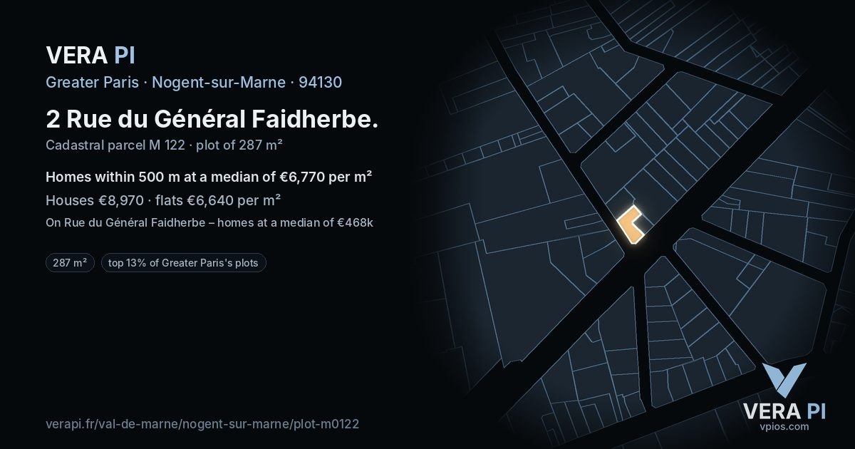 2 Rue du Général Faidherbe, Nogent-sur-Marne at night – the plot lit, the parcels around coloured by the prices near them