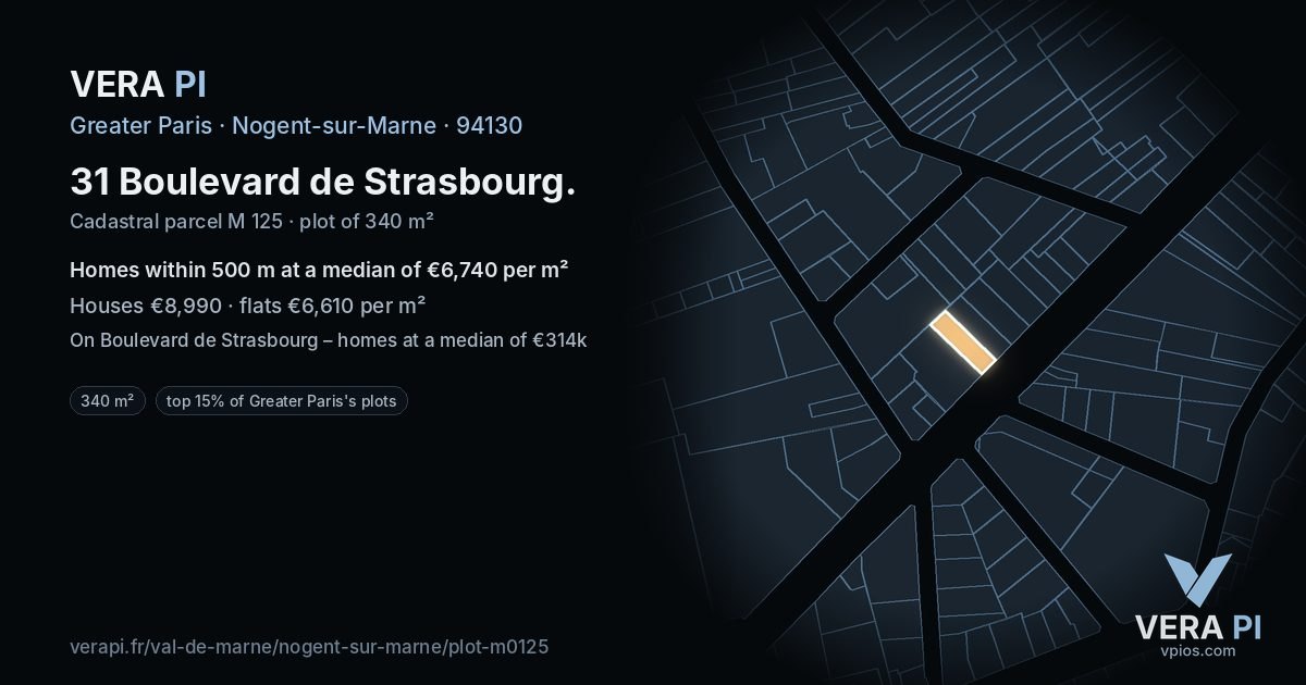 31 Boulevard de Strasbourg, Nogent-sur-Marne at night – the plot lit, the parcels around coloured by the prices near them