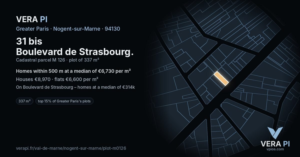 31 bis Boulevard de Strasbourg, Nogent-sur-Marne at night – the plot lit, the parcels around coloured by the prices near them
