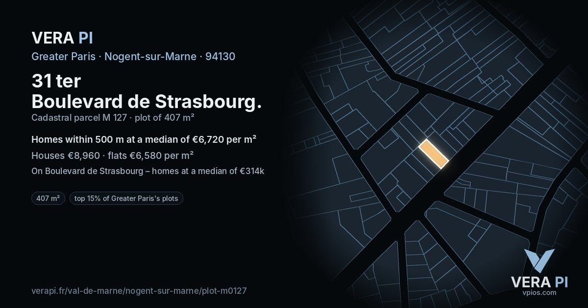 31 ter Boulevard de Strasbourg, Nogent-sur-Marne at night – the plot lit, the parcels around coloured by the prices near them