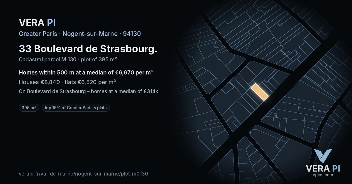 33 Boulevard de Strasbourg, Nogent-sur-Marne at night – the plot lit, the parcels around coloured by the prices near them