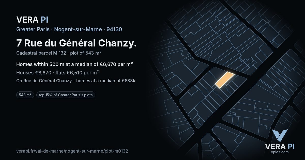 7 Rue du Général Chanzy, Nogent-sur-Marne at night – the plot lit, the parcels around coloured by the prices near them
