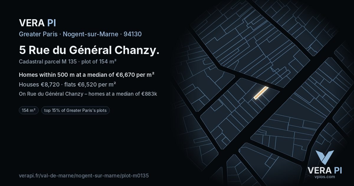 5 Rue du Général Chanzy, Nogent-sur-Marne at night – the plot lit, the parcels around coloured by the prices near them