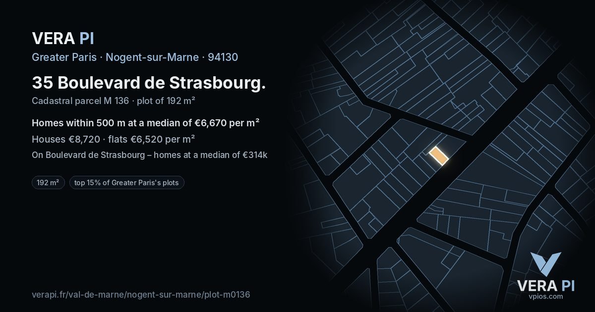 35 Boulevard de Strasbourg, Nogent-sur-Marne at night – the plot lit, the parcels around coloured by the prices near them