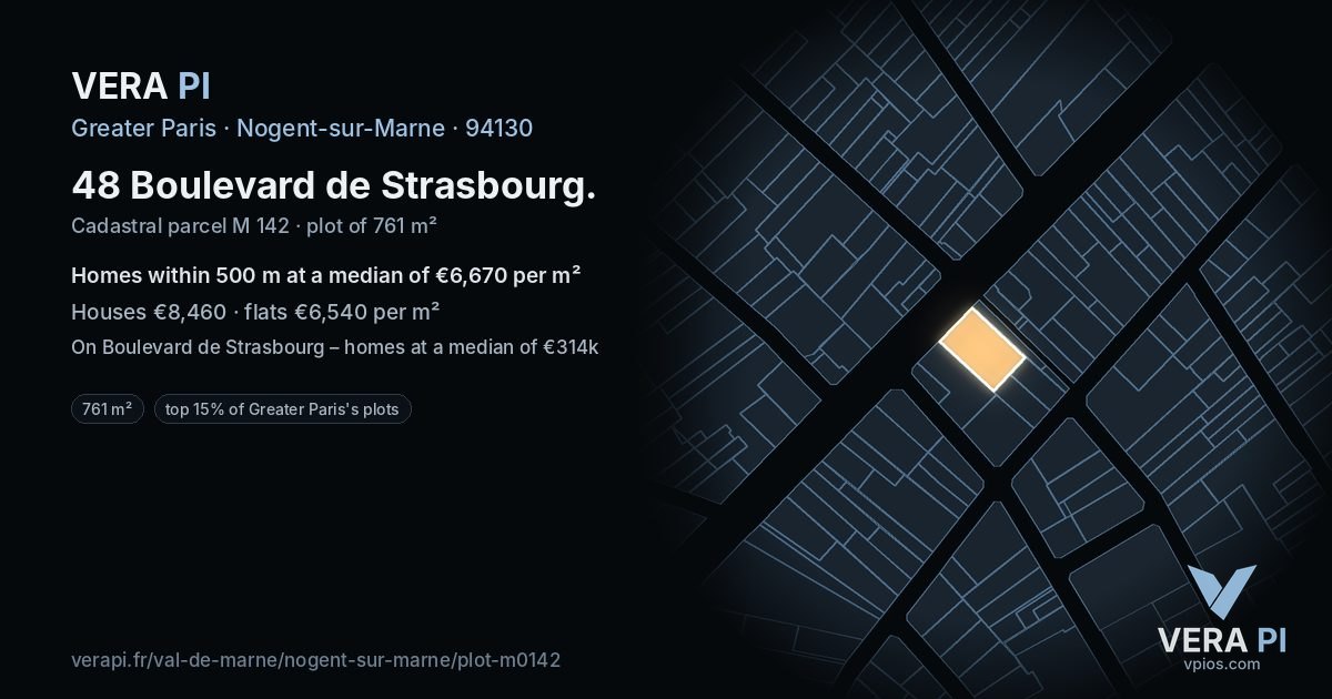 48 Boulevard de Strasbourg, Nogent-sur-Marne at night – the plot lit, the parcels around coloured by the prices near them